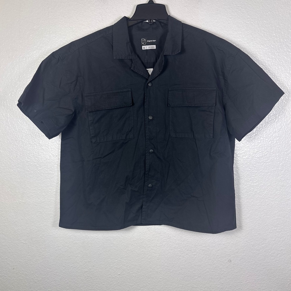 Original Use Mens XL Utility Shirt Black‎ Short Sleeve Cotton Snap Button Down